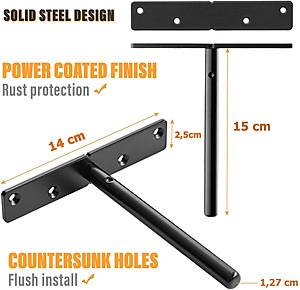 Bộ 2 chốt âm chữ T 15cm, pas âm đỡ kệ treo tường bằng thép đặc kèm phụ kiện vít tắc kê - Hàng chính hãng