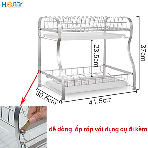 Kệ chén đa năng 2 tầng inox 304 mẫu lớn Hobby Home Decor KC2M