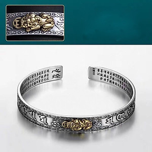 VÒNG TAY TỲ HƯU OM MANI PADME HUM MẠ BẠC THU HÚT TÀI LỘC