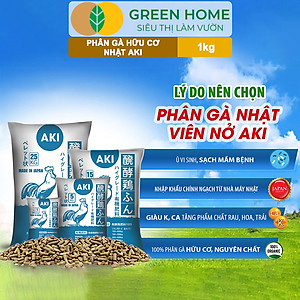 Phân Gà Greenhome, Aki Sfarm, Bao 1kg, Nhập Khẩu Nhật, Viên Nén, Hữu Cơ Sinh Học Bón Rau Sạch, Cây Ăn Quả, Hoa Hồng