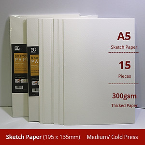 Giấy vẽ A5L chuyên dụng cao cấp giấy Sketch vẽ đẹp 2 mặt, chất giấy có vân màu trắng kem sang, giấy nhập khẩu 100% từ Ý định lượng 300gsm, xấp giấy15 tờ  Green Art - Hàng chính hãng