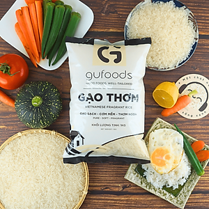 Gạo thơm GUfoods (1kg) - Cơm mềm dẻo, Thơm tự nhiên, Hạt dài, Nguyên liệu vựa lúa Đồng bằng Sông Cửu Long