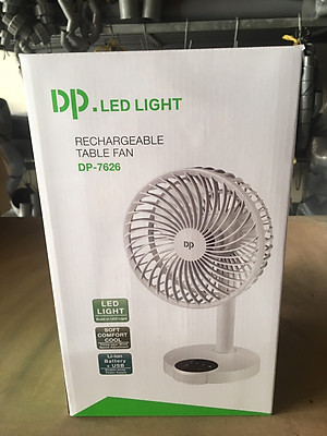 QUẠT SẠC TÍCH ĐIỆN BẰNG CỔNG CẮM USB DP 7626 - CÓ ĐÈN ĐỂ BÀN TIỆN DỤNG