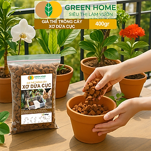 Xơ Dừa Cục Greenhome, Bao 400gr, Giá Thể Đã Qua Xử Lý, Size 1-2cm, Viên Đều Đẹp, Sạch Khuẩn, Trồng Kiểng Lá, Lan