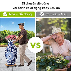 Đế Lót Chậu Cây ANKAN Có Bánh Xe - Gỗ Tràm Mặt Tròn 30cm, Tải Trọng 60kg - Màu Vàng