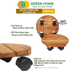 Đế Lót Chậu Cây Greenhome, R30xc8cm, Bằng Gỗ Có Bánh Xe, Thân Thiện Môi Trường, Tiện Lợi, Di Chuyển Chậu Nặng Dễ Dàng