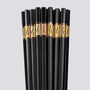 Bộ 10 Đôi Đũa Mạ Vàng, Đũa Ăn Cao Cấp Đũa Khảm Vàng Hàn Quốc Chống Trơn Chống Trượt Chống Mốc Bền Màu