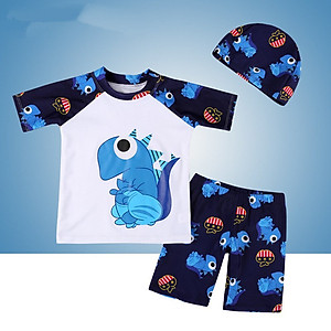 Bộ Đồ Bơi Khủng Long Dành Cho Bé Trai Cao Từ 85cm - 125cm chất vải Polyeste thân thiện với trẻ em, mau khô, thấm hút mồ hôi tốt, thiết kế thời trang bắt mắt - Tặng kèm nón bơi vải cùng màu