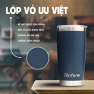 Ly Giữ Nhiệt Nắp Trượt Chống Tràn Rinfere - Tặng Kèm Ống Hút Không Gỉ, Dụng Cụ Vệ Sinh Ông Hút (590ml)