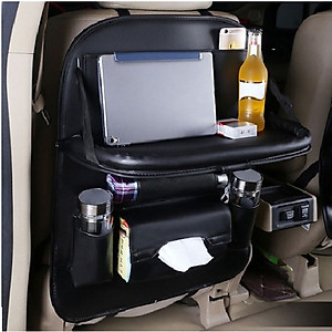 Túi treo đồ kiêm giá để đồ bằng da trên ô tô màu đen và nâu