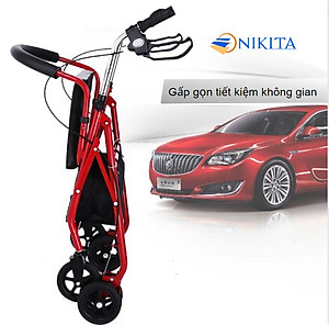 Xe tập đi cho người già, có ghế ngồi, bánh xe lớn dễ di chuyển, khung thép chắc chắn, có giỏ đựng đồ, chính hãng Nikita