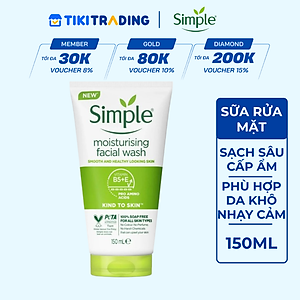 Sữa rửa mặt Simple giúp cấp ẩm, da trông khỏe và mịn màng - cho da khô nhạy cảm 150ml [CHÍNH HÃNG ĐỘC QUYỀN] [MỚI]