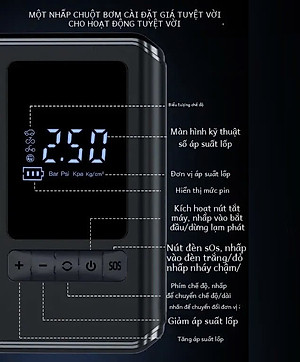 Máy Bơm Lốp Xe Máy Xe Đạp Không Dây Thế Hệ Mới 2025 150PSI LED Display Nhỏ Gọn Mạnh Mẽ Tự Động Ngắt Khi Đủ Hơi