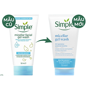 Gel Rửa Mặt Simple Dưỡng Ẩm Cho Da Dạng Gel 150ml Water Boost Micellar Facial Gel Wash