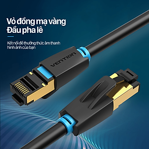 Dây cáp mạng hai đầu đúc sẵn CAT8 SSTP VENTION tròn, dài 1m đến 20m IKAB - Hàng chính hãng