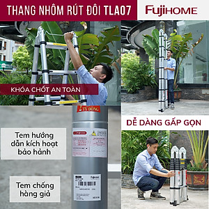 Thang nhôm rút gọn chữ A FUJIHOME TLA07 ( Chiều cao chữ A 2,1m- Cao chữ I 4m- Rút gọn 0,9m - KHóa chốt an toàn, để chống trượt)  Hàng Chính hãng