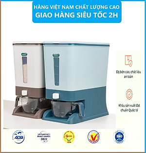 Hộp đựng gạo - Thùng đựng gạo tiện ích 10kg Hokori Việt Nhật Có Nút bấm lấy gạo tự động Tặng Kèm Ca Đong Gạo - Hàng Việt Nam