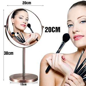 Gương trang điểm để bàn Đồng đỏ Copper, phóng đại zoom x3, 2 mặt xoay siêu nét Minh House