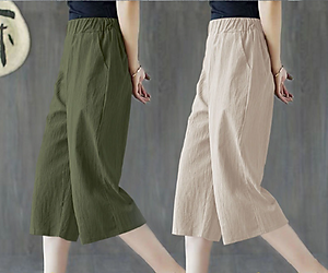 Quần Nữ Ống Rộng Dáng Suông, Quần Ngố Lửng Mặc Nhà Cạp Chun Chất Liệu Đũi Cao Cấp Siêu Mát Cho Mùa Hè