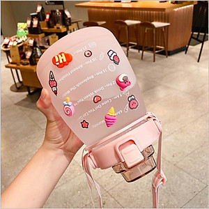 Bình Đựng Nước Chia Vạch Khung Giờ Cute, Nhựa Tritan Cao Cấp Với Màu 3D Siêu Chất ,Bình Nước Bụng Bự 3D- Chính Hãng MINIIN- Tặng Kèm Dây Đeo Và 2 Khăn Lau 