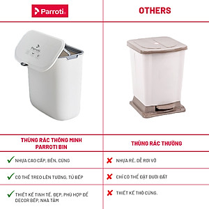 Thùng rác treo tủ bếp có nắp đậy thông minh, thùng rác treo tường dán tường, có thanh trượt cửa bếp – Parroti Bin BN02