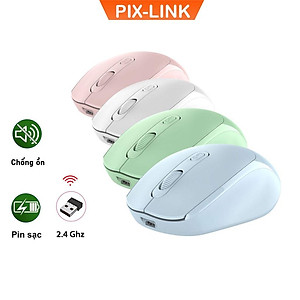 Chuột Không Dây PIX-LINK P100 Wireless 2.4Ghz Sạc Pin, Chống Ồn, DPI1600 Dùng Cho Máy Tính, Laptop, Tivi-Hàng Chính Hãng