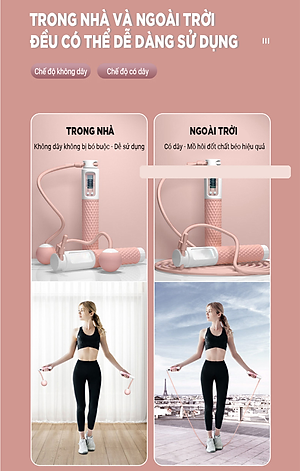 Dây Nhảy Thể Thao Lõi Thép Cao Cấp Besti Tự Động Đếm Số, Tích Hợp Đo Calo, Quãng Đường, Độ Dài Dây Tùy Chỉnh - Kèm Bóng Xoay Và Tạ Điều Chỉnh Khối Lượng - Hàng Chính Hãng