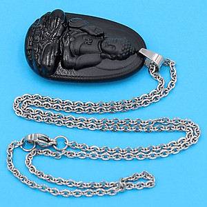 Vòng cổ mặt Phật A Di Đà - thạch anh đen 3.6cm DITTEB7 - dây inox bạc - kèm hộp nhung - tuổi Tuất, Hợi