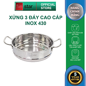 Bộ nồi chảo xửng hấp 3 Đáy Inox 430 cao cấp Fivestar Standard 6 món bếp từ nắp kính , tặng 1 vá canh