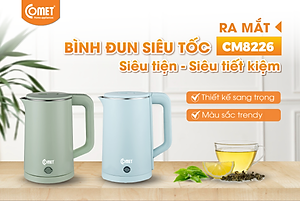 Bình đun siêu tốc 2 lớp Comet CM8226 – Hàng chính hãng -  Dung tích 1.8L, công suất 1500W, chống bỏng, tự ngắt an toàn