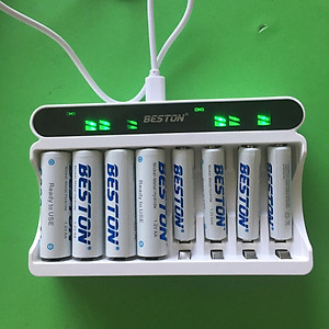 Bộ Sạc pin AA AAA Beston C9024L 8 khe, mẫu mới 2022 sạc nhanh, tự ngắt khi đầy, đèn LED báo thông minh