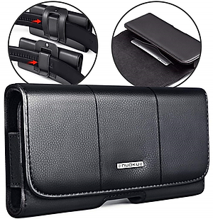 Case bao da đeo nịt da thật cho iPhone 11 12 13 14 Pro Max / 14 Plus / Note 20 / S22 / S23 ultra và các dòng máy từ 6.7 inch trở xuống hiệu HOTCASE Nuoku Elegant and Royal phiên bản đeo thắt lưng - có ngăn đựng thẻ, nắp gập hít nam châm  - Hàng nhập khẩu