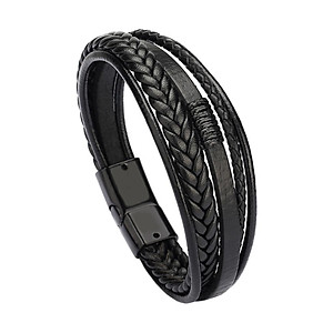2x Woven Braided PU Leather Men Bracelet Bangle Wristband