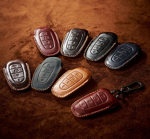 Bao Da Chìa Khóa Ô Tô Handmade Hyundai Santafe 2021 4 nút da bò thật - hàng chính hãng