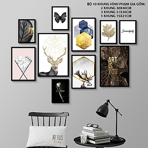 Khung Ảnh Bộ Treo Tường Hưu Nghệ Thuật Tranh Treo Phòng Khách Đẹp Tặng Kèm bộ ảnh như hình mẫu, đinh treo tranh và sơ đồ treo - PGC272