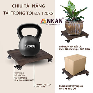 Đế Lót Chậu Cây Có Bánh Xe Cao Cấp ANKAN Hình Vuông Màu Đen 35x35Cm, Tải trọng 150 Kg, Di Chuyển Chậu Cây Nặng Dễ Dàng, Êm Ái