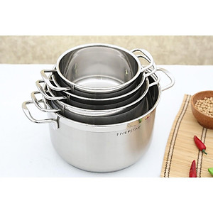Bộ nồi xửng inox cao cấp FIVESTAR 5 chiếc 3 đáy bếp từ , inox 304 vancover , nắp inox (tặng 10 muỗng ăn)