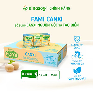 Thùng Sữa đậu nành Vinasoy Fami Canxi ít đường (200ml x 36 Hộp)
