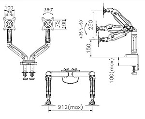 Giá treo 2 màn hình máy tính nhập khẩu F160 cho 17 - 27inch