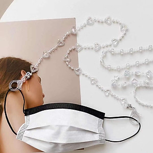dây đeo khẩu trang, Dây đeo kính thời trang chống rơi rớt, 2 trong 1, dây hạt nhựa trắng sang trọng