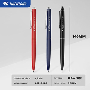 Combo 5/10/20 Bút bi Thiên Long TL-031 ngòi 0.5mm mực xanh đỏ đen giắt kim loại mạ crom kiểu dáng hiện đại, thân bút thon dài