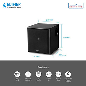 Loa EDIFIER T5 siêu trầm Công suất 70W Bass driver 8 inch Low Pass Filter Hiệu ứng âm thanh sống động - Hàng chính hãng