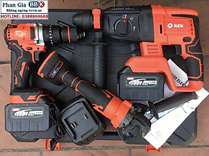 Bộ Combo 3 Máy Gồm Máy Khoan Đục Bê Tông, Máy Khoan Pin Và Máy Mài Cầm Tay Dùng Pin 199V, 2 Pin 15 Cell - Động Cơ Không Chổi Than (Bảo Hành 12 Tháng)