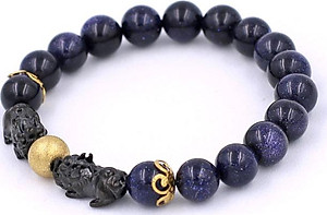 Vòng đeo tay Đá Lam Sa size 8 ly, 10 ly, 12 ly - Vòng tay Tỳ Hưu Đôi inox đen VLSTHHEV8 - hợp mệnh Thủy, mệnh Mộc