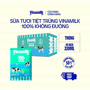 Thùng 48 Bịch Sữa Tươi Tiệt Trùng Vinamilk 100% Không Đường (220ml)