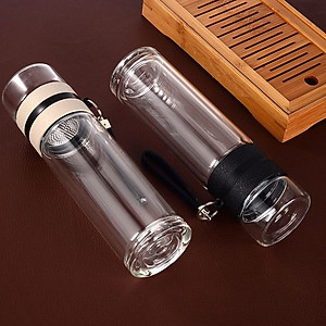 Bình thủy tinh giữ nhiệt 3 lớp Nhà của Mẹ có ngăn lọc trà và quai xách quai cấp, dung tích 500ml, kích thước 24 x 6,5 cm,  - màu sắc giao ngẫu nhiên