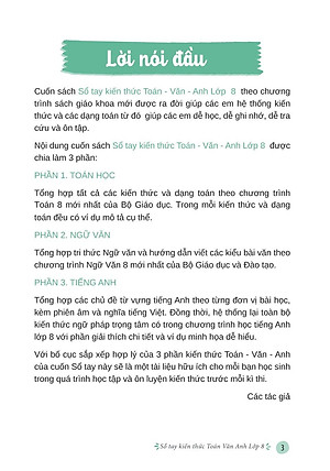 Sổ Tay Kiến Thức Toán Văn Anh Lớp 8