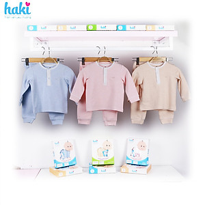 Bộ quần áo dài tay cổ trụ Melange Cotton cao cấp cho bé Haki BC002