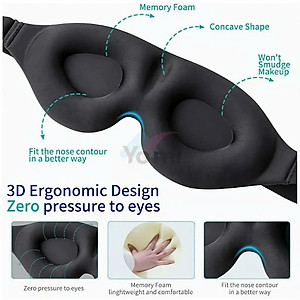 Bịt Che Mắt Ngủ 3D Kèm Bịt Tai Văn Phòng, Trên Xe Ô tô, Máy Bay, Thoáng Khí, Mềm Mại Cho Giấc Ngủ Ngon, Mặt Nạ Ngủ. Du Lịch Dã Ngoại Phượt Thiền MÀU ĐEN