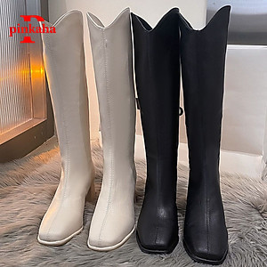 Bốt Đùi Nữ Da Lì Trắng Đen Thời Trang Khoá Sau Ulzzang Siêu Hót Cao Cổ Giày Boot Xinh